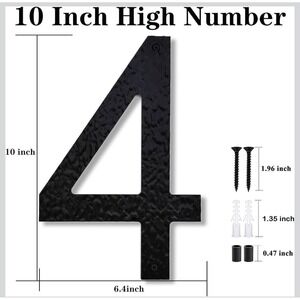 Number 4 Black 10 Inch Large House Hammered Acrylic Weather Resistant